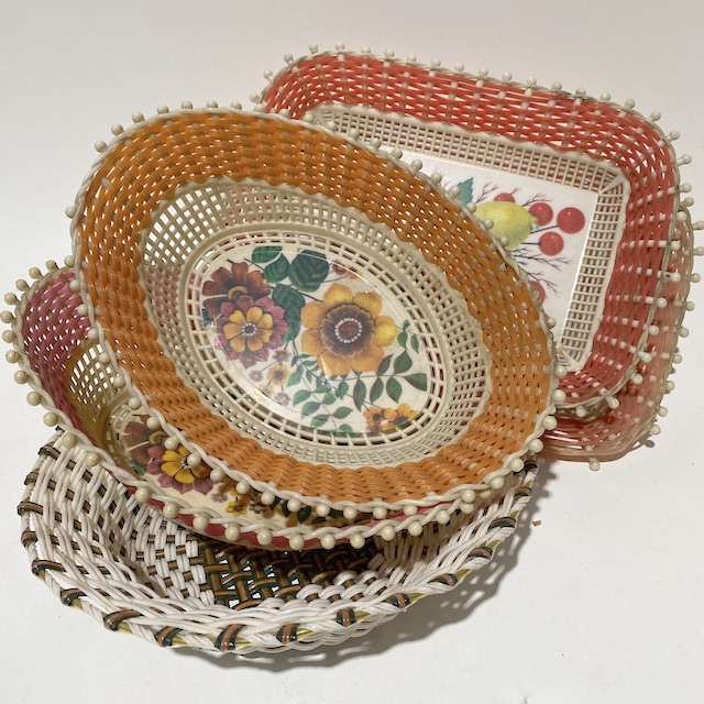 BASKET, 1950s Plastic Woven Serving Bowl